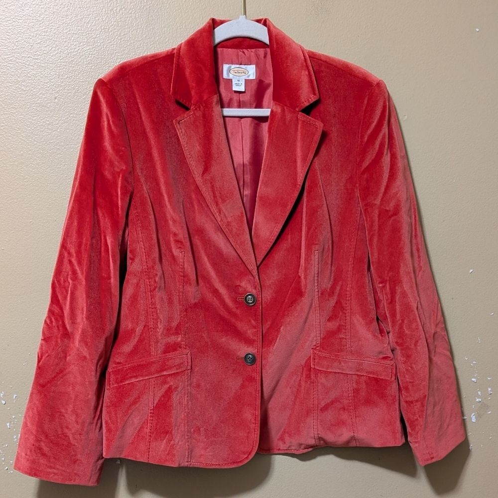 Vintage Talbots orange velvet blazer notched collar lined cotton silk size 16